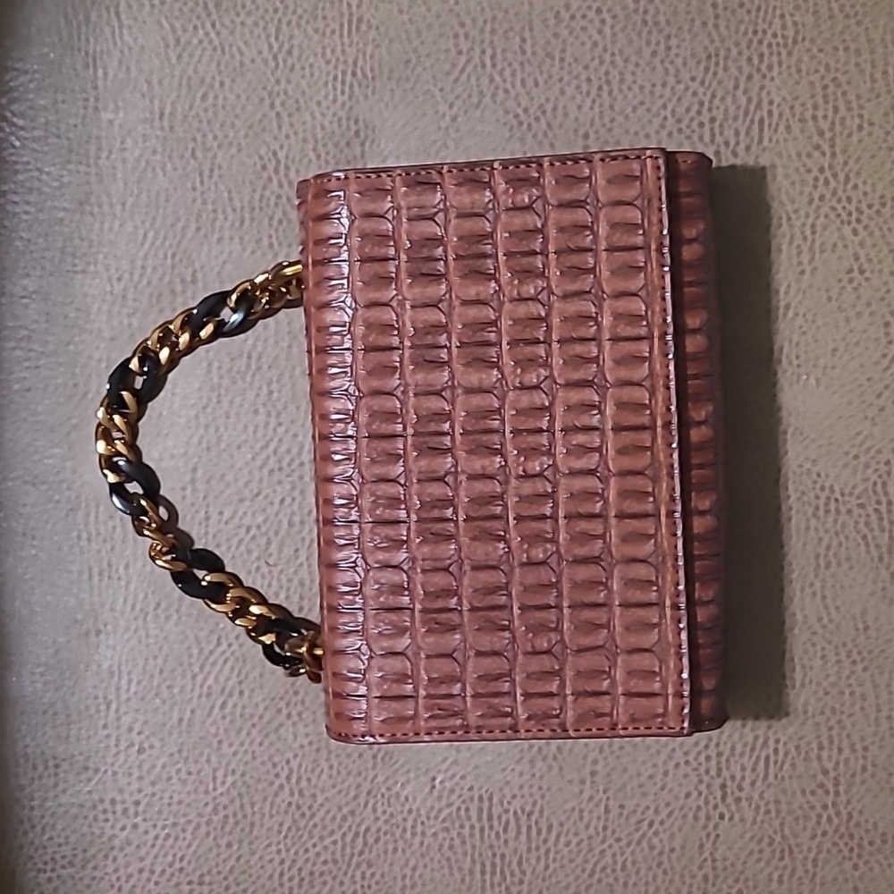 Brown faux croc clutch